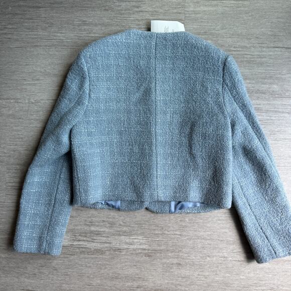 Till I Die Collarless Tweed Wool Jacket Blazer Blue S Korean Designer NWT - Picture 2 of 11